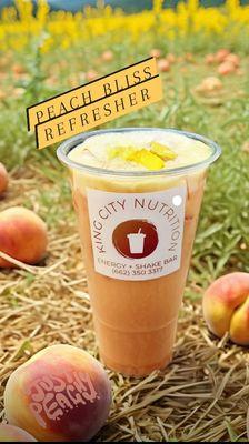 PEACH BLISS REFRESHER. All the benefits of a Specialty Tea with probiotics and no caffeine