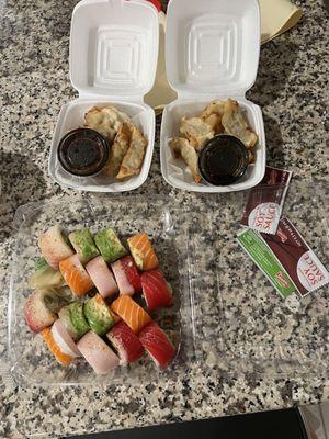 Gyoza and Rainbow Roll