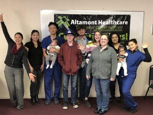 Our graduates with their families for Winter 2017 Sterile Processing Tech Course. Debbie is their instructor