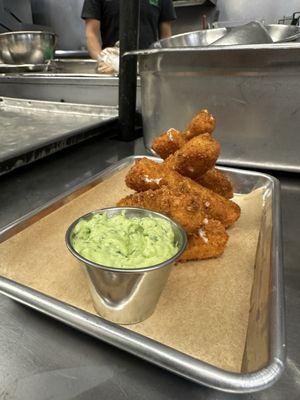 Fried pepperjack and avocado dip