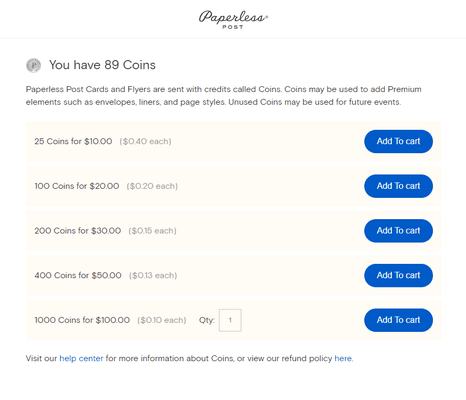 Paperless Post Coins pricing.