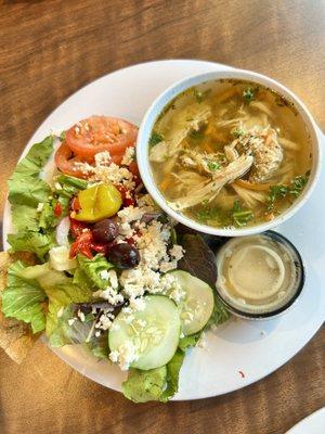 Greek Lemon Chicken Soup with Greek Salad