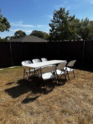 6ft folding table can seat 6 chairs!