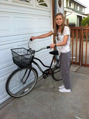 My daughter is so happy with her "new" bike. Single speed cruiser. Bought a basket to go with it.