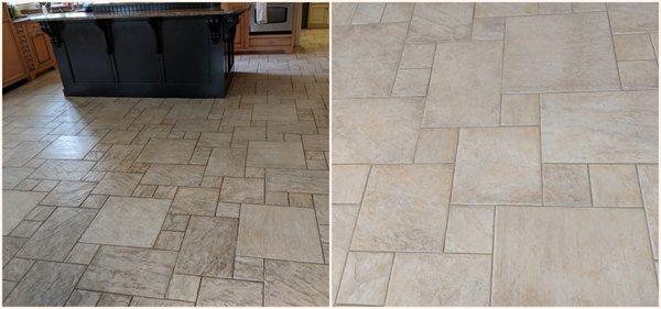 Before and after of a tile floor