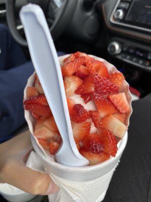 Coconut sorbet with strawberries. Delicious!!!!