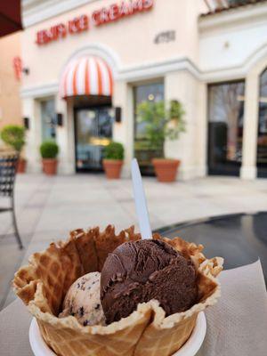 waffle bowl with peanut butter and dark chocolate flavors