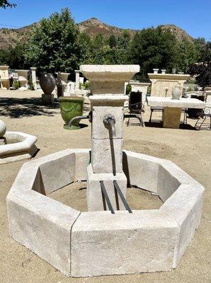 Limestone Fountains From France. Hand carved and hand patina central fountain made in Provence from limestone.