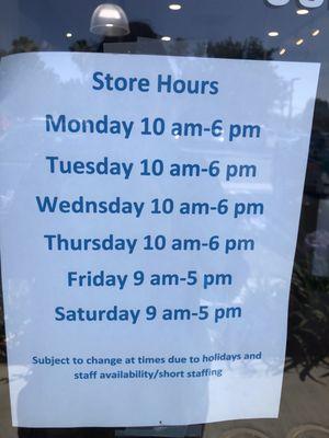 New hours 5/27/22