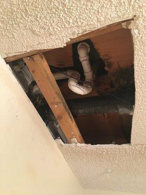 Couldn't use my air conditioner because I was left with a hole in my ceiling for over a week. Dust and bugs made it hard to breathe.