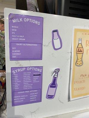 Milk and syrup options (they also have seasonal flavors)