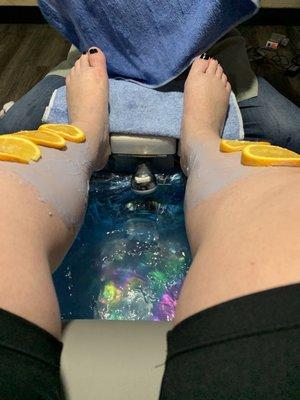 $40 pedicure, inclusive of leg massage, pedicure, removal of calluses if desired