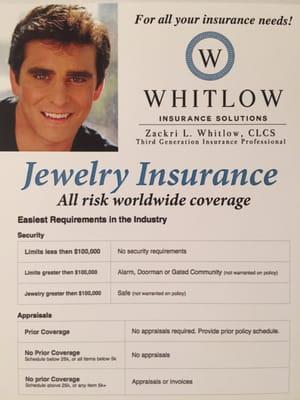 If you need any Jewelry Insured please contact Zack @ 310-462-2479.  Be sure to keep your receipts or have an appraisal on file.