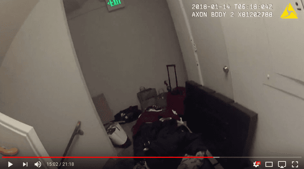 Screen shot taken from our security team's body cam after discovering a large encampment at the basement level.