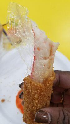 This is,disgusting! Today this,is,what was served for lunch. Plastic fried crabsticks. What if someone choked