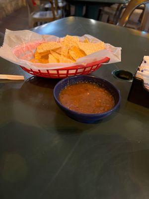 Delicious chips and salsa on the patio