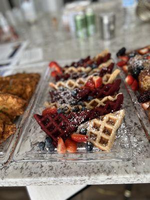 Red velvet and maple waffles