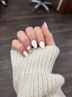 White nails with cloud design