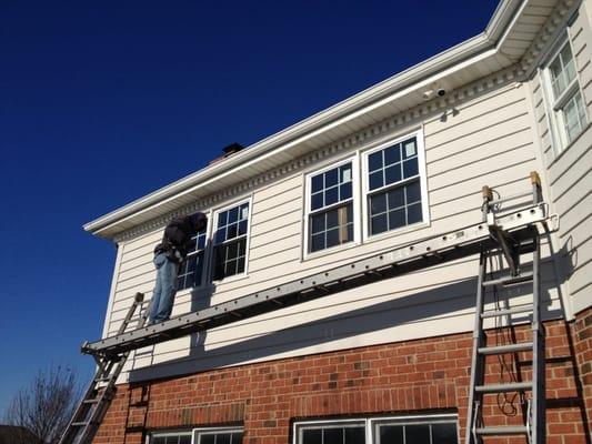 Two Story Install of Vinyl Windows