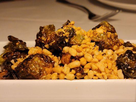 Brussel Sprouts with Smoked Maple Pignoli Dukkah and Salt