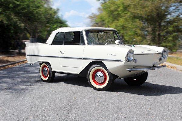 One of our classic cars on display: Amphicar Model:	Model 770 Convertible Year:	1967	 Origin:	Berlin, Germany Production:1961 – 1967 |