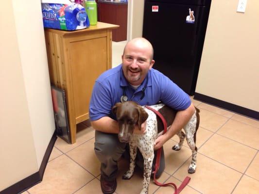 Dr Todd Brown and his favorite breed of dog, a Pointer!