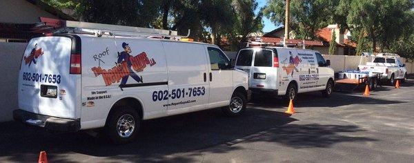 On site at a large flat roof operation, back when we had vans.  We now have much larger box trucks as we can hold more inventory and tools