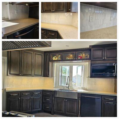 The completed kitchen marble back splash.