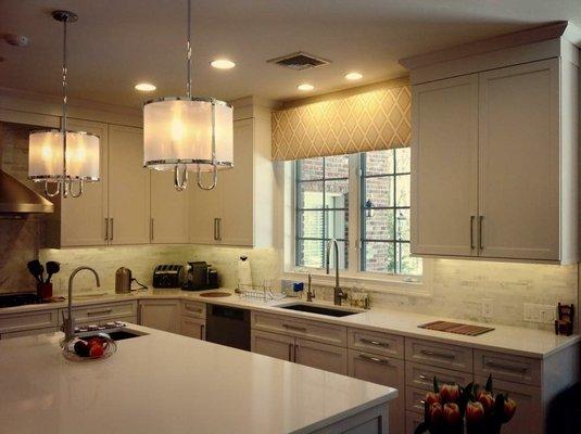 A simple Box Cornice perfectly fit in between cabinets to fill a void in the space and add some texture