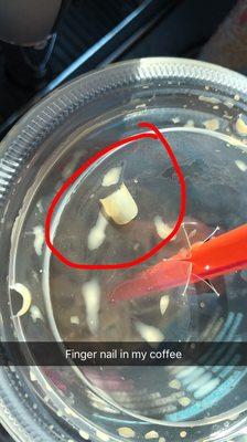 Finger nail found in ice coffee