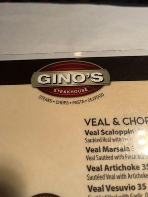 Gino's menu