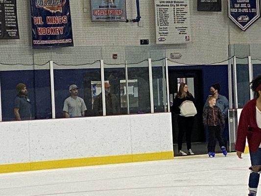 Family blocking the exit and entrance.