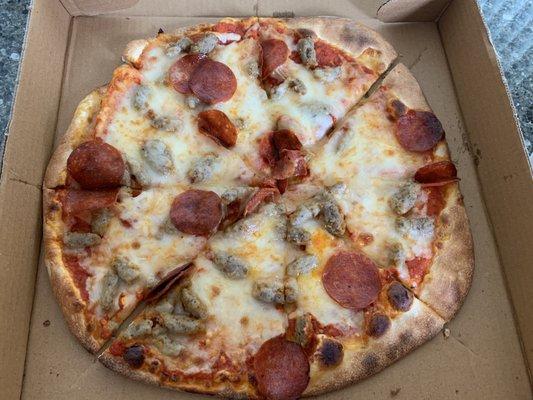 Pepperoni and sausage pizza