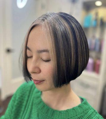 Chunky highlights and BoB haircut