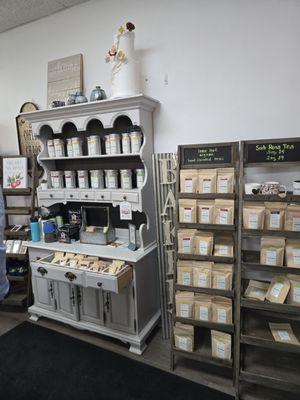 Teas for sale in the front bakery room