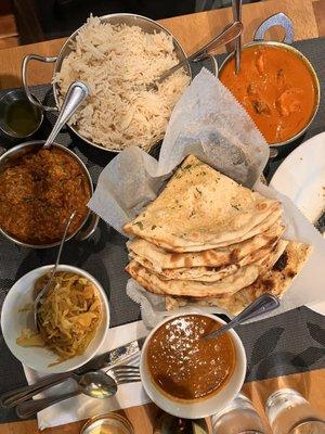 Lamb Madras, Chicken Tikka Masala & Garlic Naan