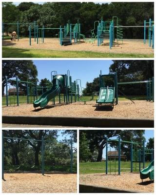 Pretty big playground with one big structure and several slides. Some shade by benches and picnic table.