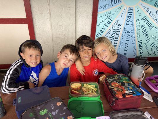 Second grade boys at lunchtime.