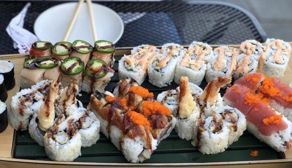 Bottom left to right: OMG, Spicy Snowcrab, Shrimp Tempura, Mr. sushi, Shrimp Tempura and  Buckeye (maybe can't remember for sure)