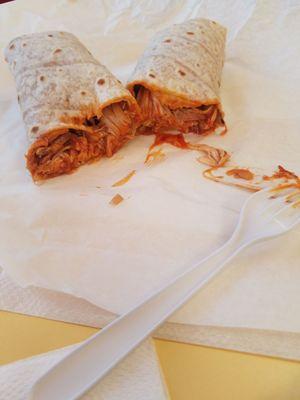 Shredded chicken burrito.