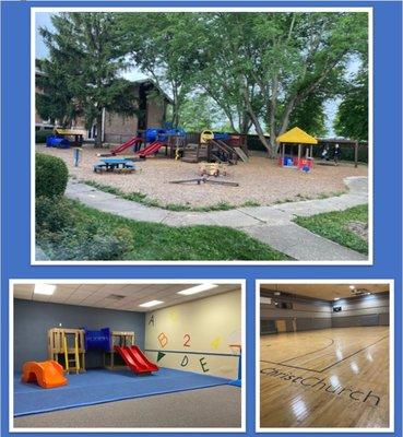 A variety of gross motor activities are available with our large outdoor playground, full gymnasium, and fun indoor playground room.