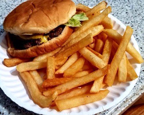 Great takeout cheeseburger and fries