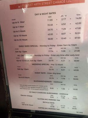 Rates menu