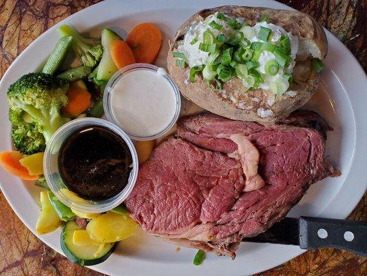 8oz Prime Rib Dinner w/loaded baked potato, veggies and side salad not pictured ~ yummyy!!