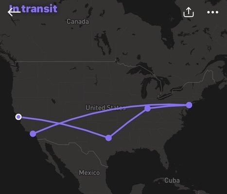 Package sent from LA to Dallas. Sat in Dallas area warehouse for 7 days before being sent to SF for some reason