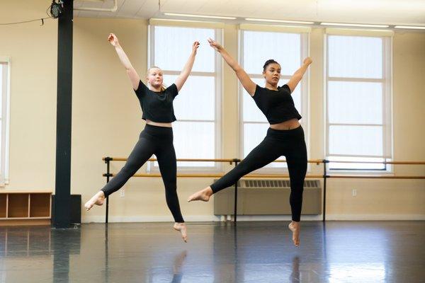 Youth dancers perform in a studio showcase as part of the Summer Intensive