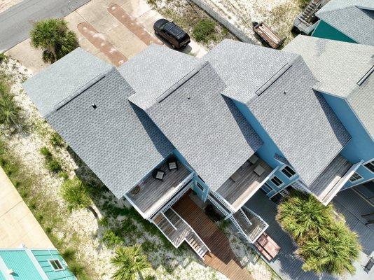 Roof replacement on beach house in Navarre, FL. Using GAF Timberline HDZ Pewter Gray shingles.