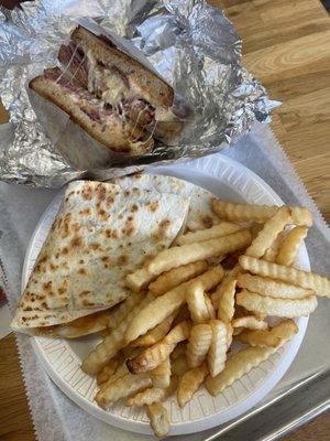 Bulgogi quesadilla and Reuben sandwich