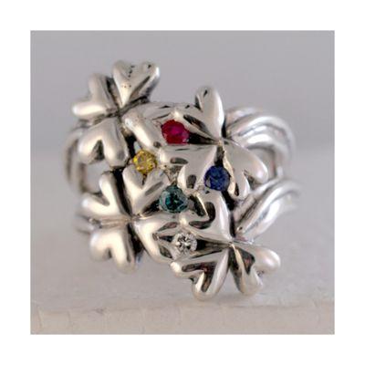 Clover heart ring w/ gems four and three leaf clovers