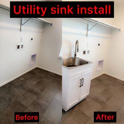 Customer supplied utility sink install.